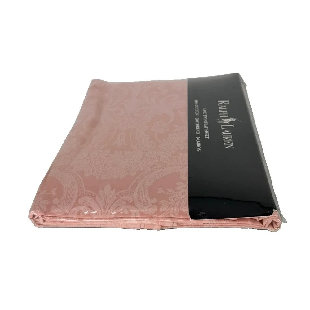 Ralph Lauren Avery Pink Twin Flat Sheet Damask 200TC Cotton NOS USA